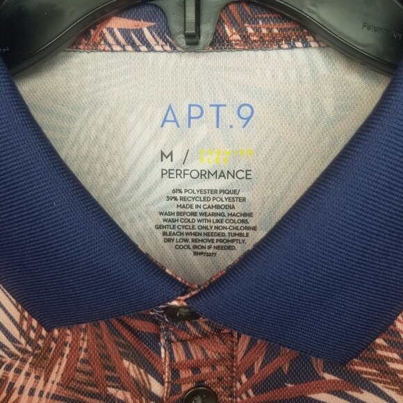 Apt 9 Men M Short Sleeve Hawaiian Premiere Flex Polo Shirt Blue Maroon Pink - Picture 2 of 12